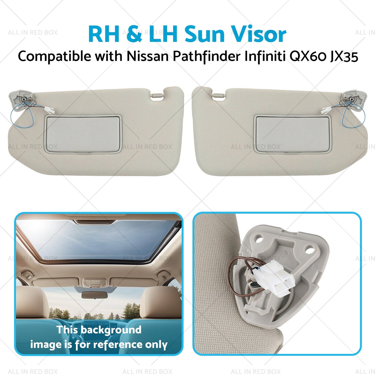RH&LH Grey Sun Visor W/Mirror Suitable for Nissan Pathfinder Infiniti QX60 JX35 - Frazy's Auto Parts