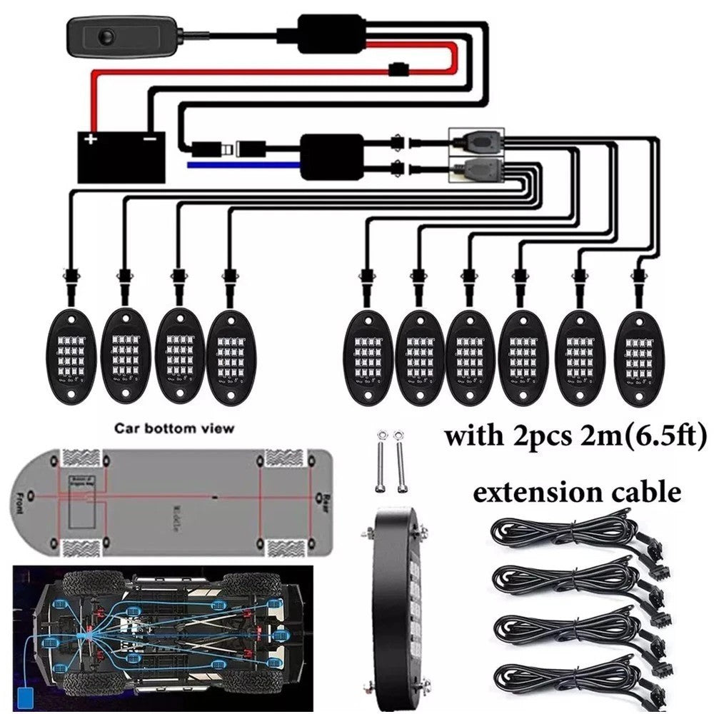 20Pods LED RGB Rock Lights Offroad Music Wireless Bluetooth Underglow Neon Light