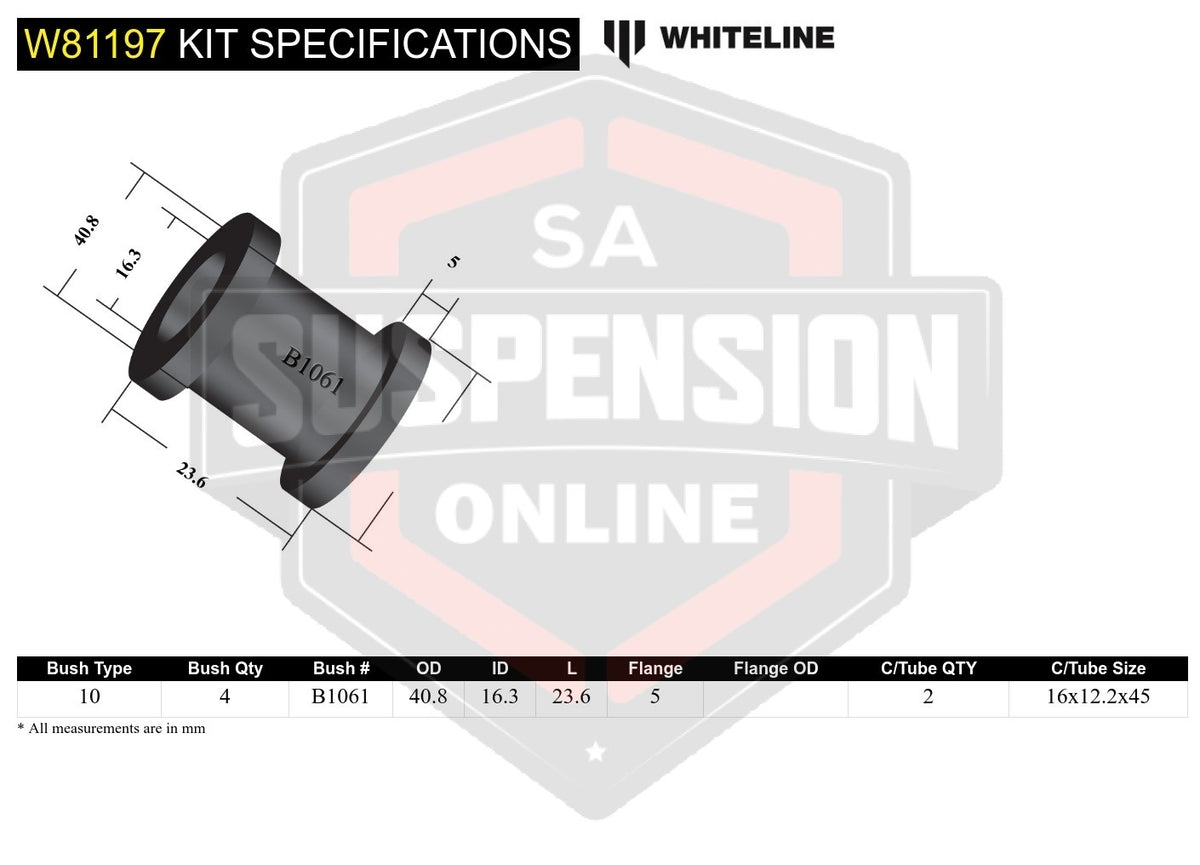 Whiteline W81197 - Strut Rod - To Chassis Bushing Kit (Rod/Strut- wheel suspensi