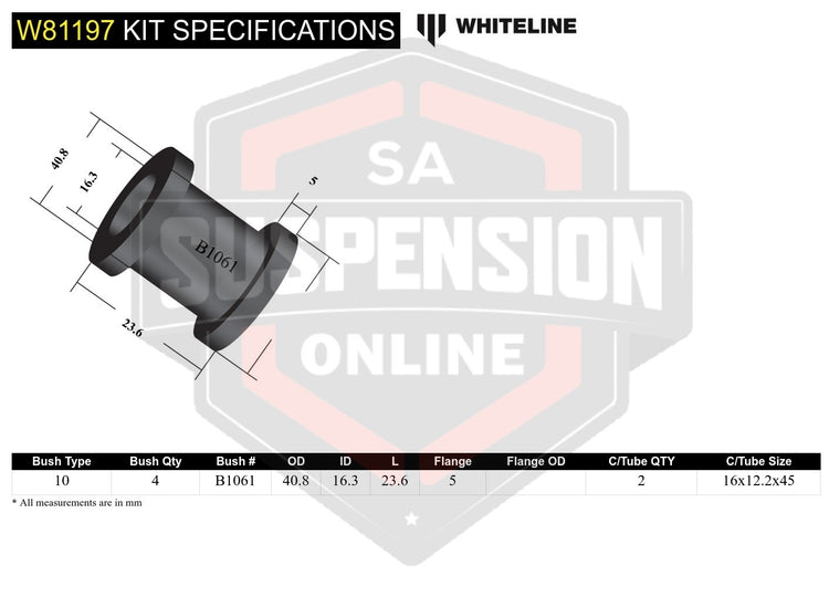 Whiteline W81197 - Strut Rod - To Chassis Bushing Kit (Rod/Strut- wheel suspensi