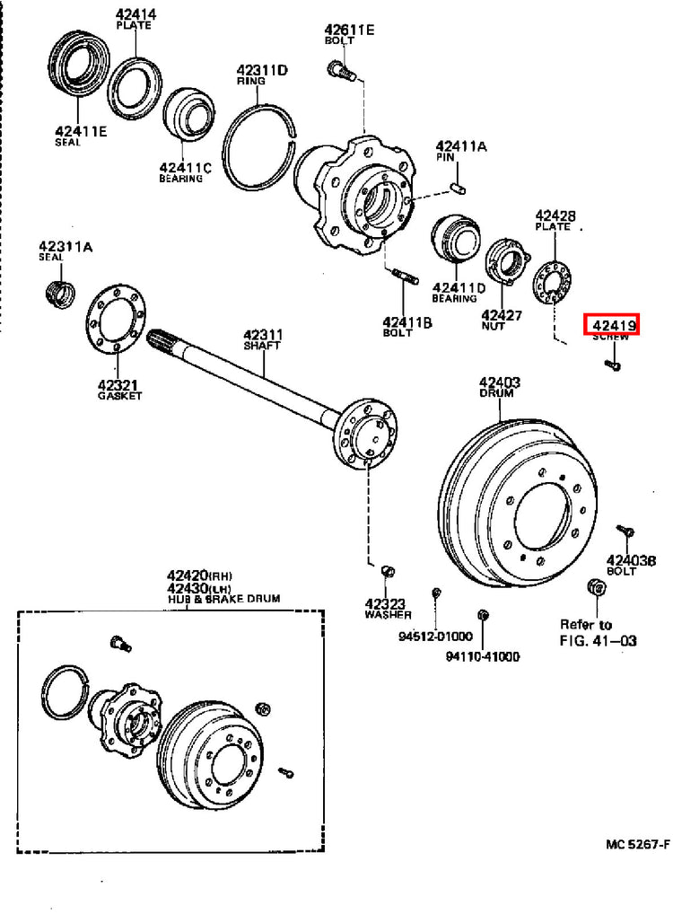 Genuine Dyna ToyoAce RZY281 RZY231 RZY230 Rear Wheel Bearing Hub Nut Screw