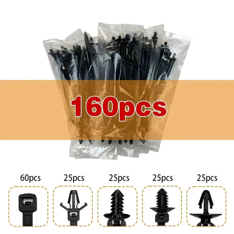 160PCS Car Wire Harness Fastener Tie Wrap Cable Clamp Clips Cable Ties Managemen