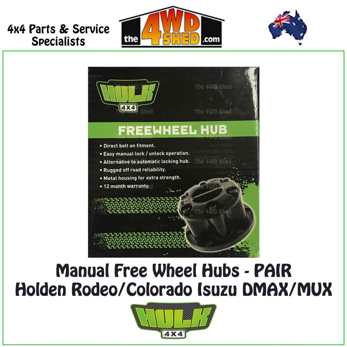 HULK 4x4 Free Wheel Manual Hubs PAIR fit Holden Colorado Rodeo DMAX