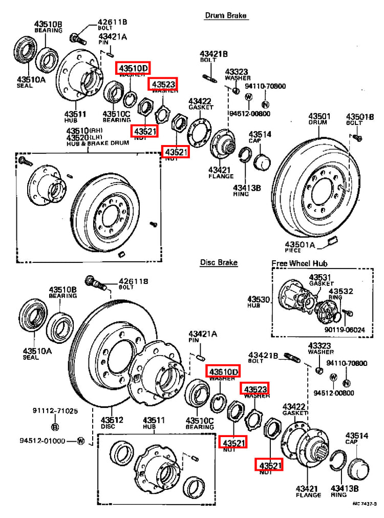 Genuine Hilux YN110 YN107 YN106 YN105 YN100 Front Axle Spindle Nut RH + LH Kit