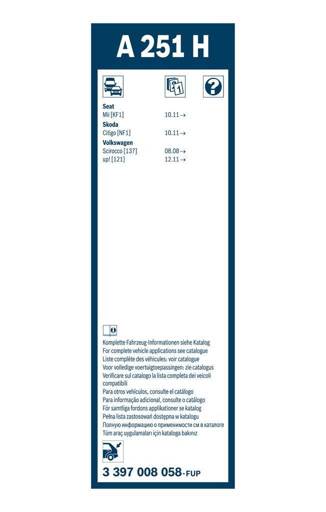 BOSCH Rear Wiper Blade 250mm A251H Part 1 Exterior Accessories