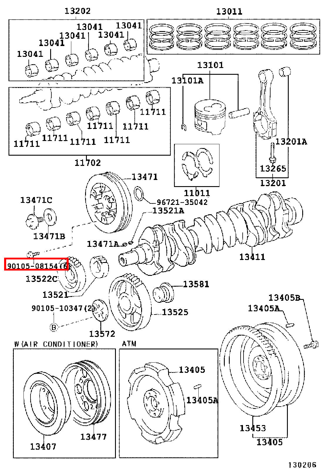 Genuine Coaster HDB50 HDB31 HDB30 HDB20 1HD 1HD FT Crank AC A/C Pulley Bolt x6