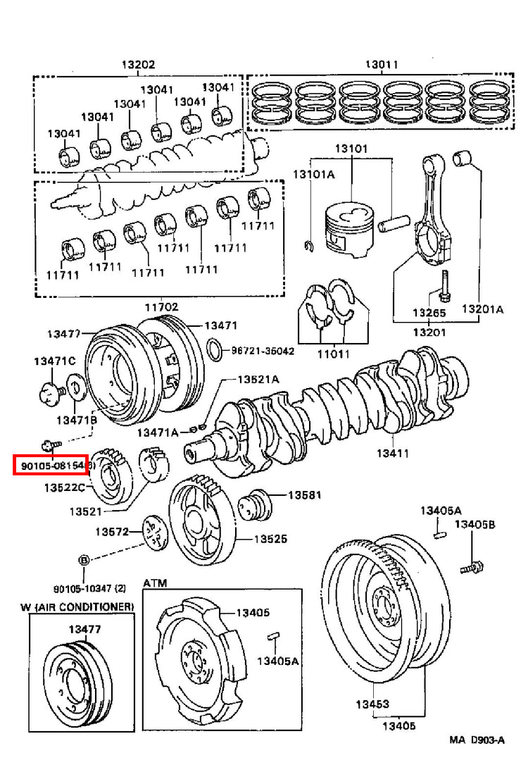 Genuine Coaster HDB50 HDB31 HDB30 HDB20 1HD 1HD FT Crank AC A/C Pulley Bolt x6