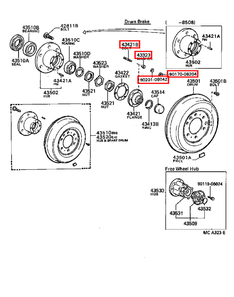 Genuine Dyna ToyoAce KDY270 KDY231 KDY230 Axle Hub Stud Washer Nut 8mm Kit