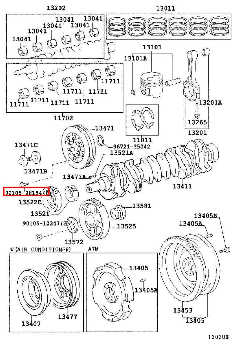 Genuine Coaster HDB50 HDB31 HDB30 HDB20 1HD 1HD FT Crank AC A/C Pulley Bolt x6