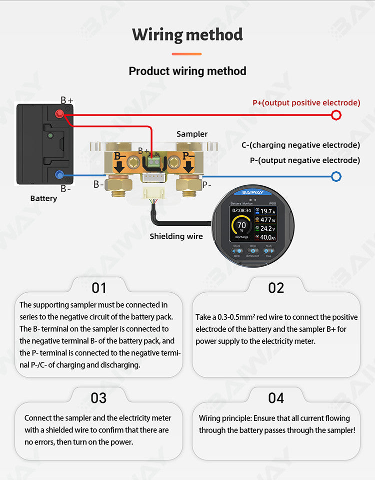 IP68 Waterproof Battery Monitor 100V350A Charge Discharge Test Voltage AMP Meter