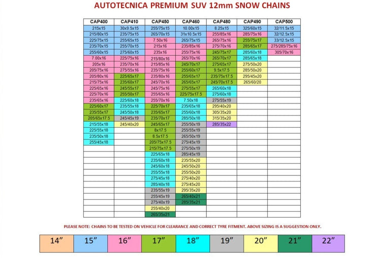 Autotecnica 12mm snow chains Premium Autofit fits 245/40x20 tyre size