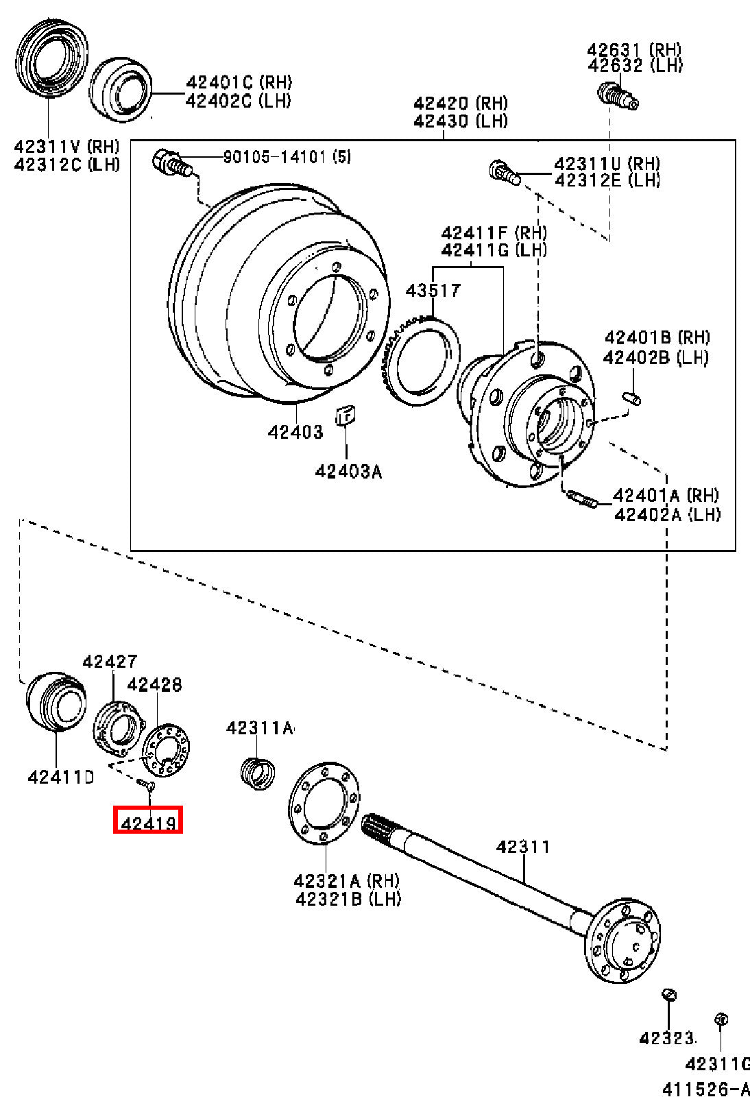 Genuine Dyna ToyoAce RZY281 RZY231 RZY230 Rear Wheel Bearing Hub Nut Screw