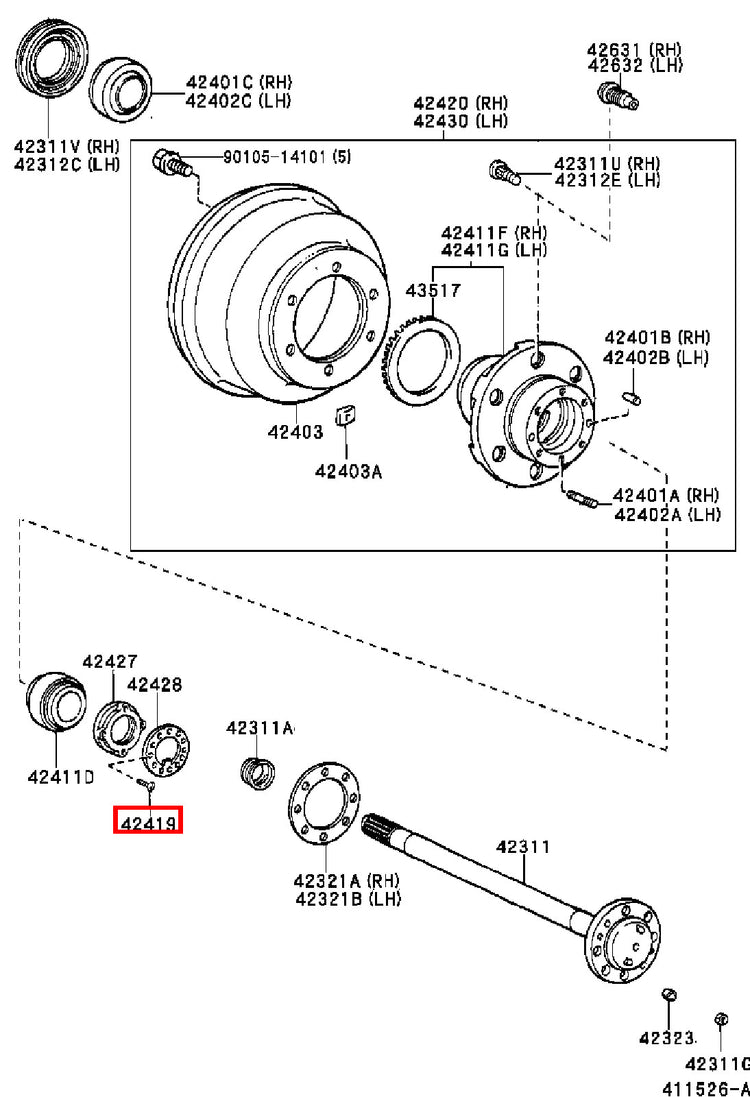 Genuine Dyna ToyoAce RZY281 RZY231 RZY230 Rear Wheel Bearing Hub Nut Screw