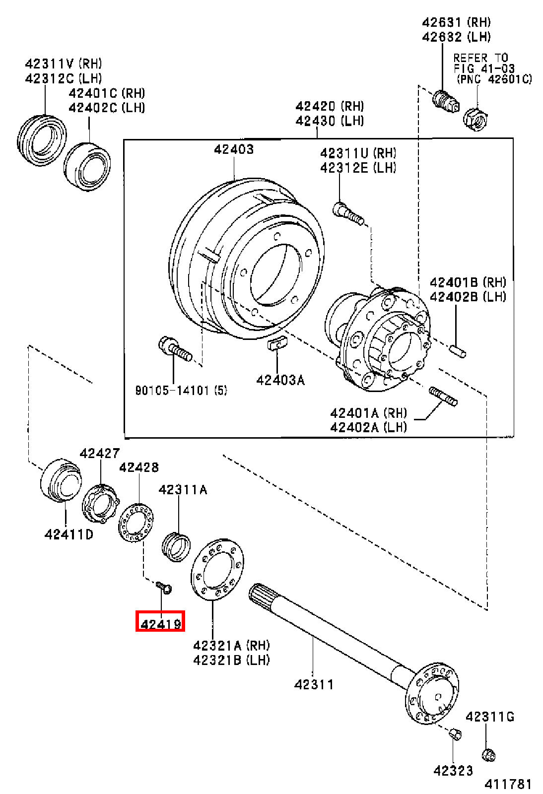 Genuine Dyna ToyoAce RZY281 RZY231 RZY230 Rear Wheel Bearing Hub Nut Screw