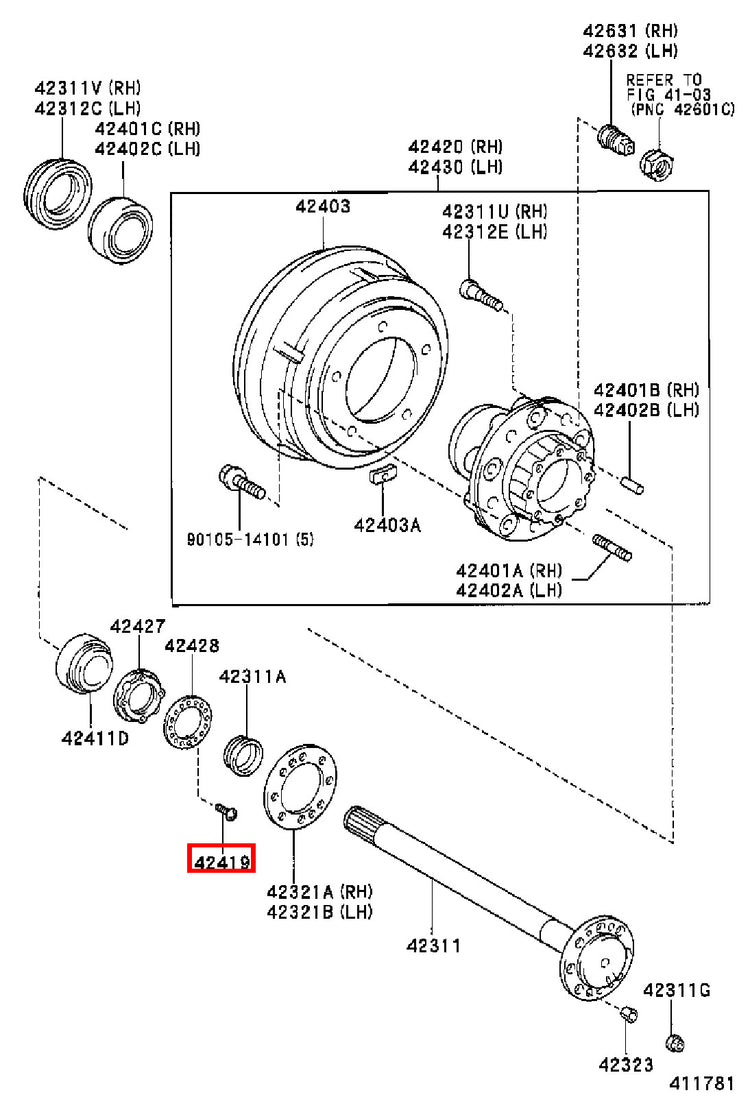 Genuine Dyna ToyoAce RZY281 RZY231 RZY230 Rear Wheel Bearing Hub Nut Screw