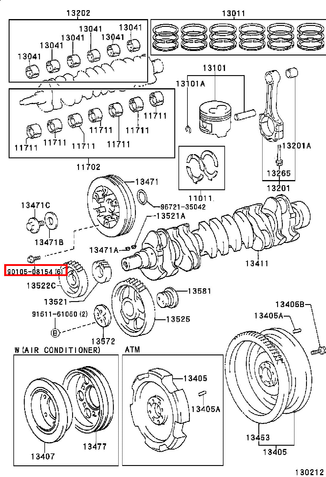 Genuine Coaster HDB50 HDB31 HDB30 HDB20 1HD 1HD FT Crank AC A/C Pulley Bolt x6