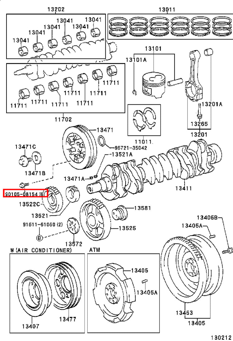 Genuine Coaster HDB50 HDB31 HDB30 HDB20 1HD 1HD FT Crank AC A/C Pulley Bolt x6