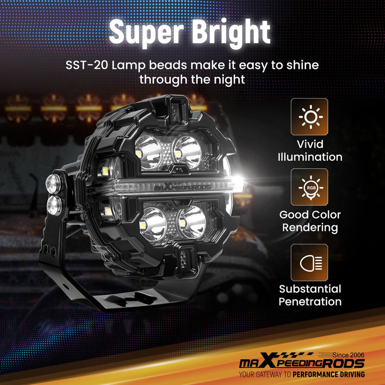 270° LED Driving Light Bar 3.5inch 19200LM Spot Flood Combo RGB DRL White Amber