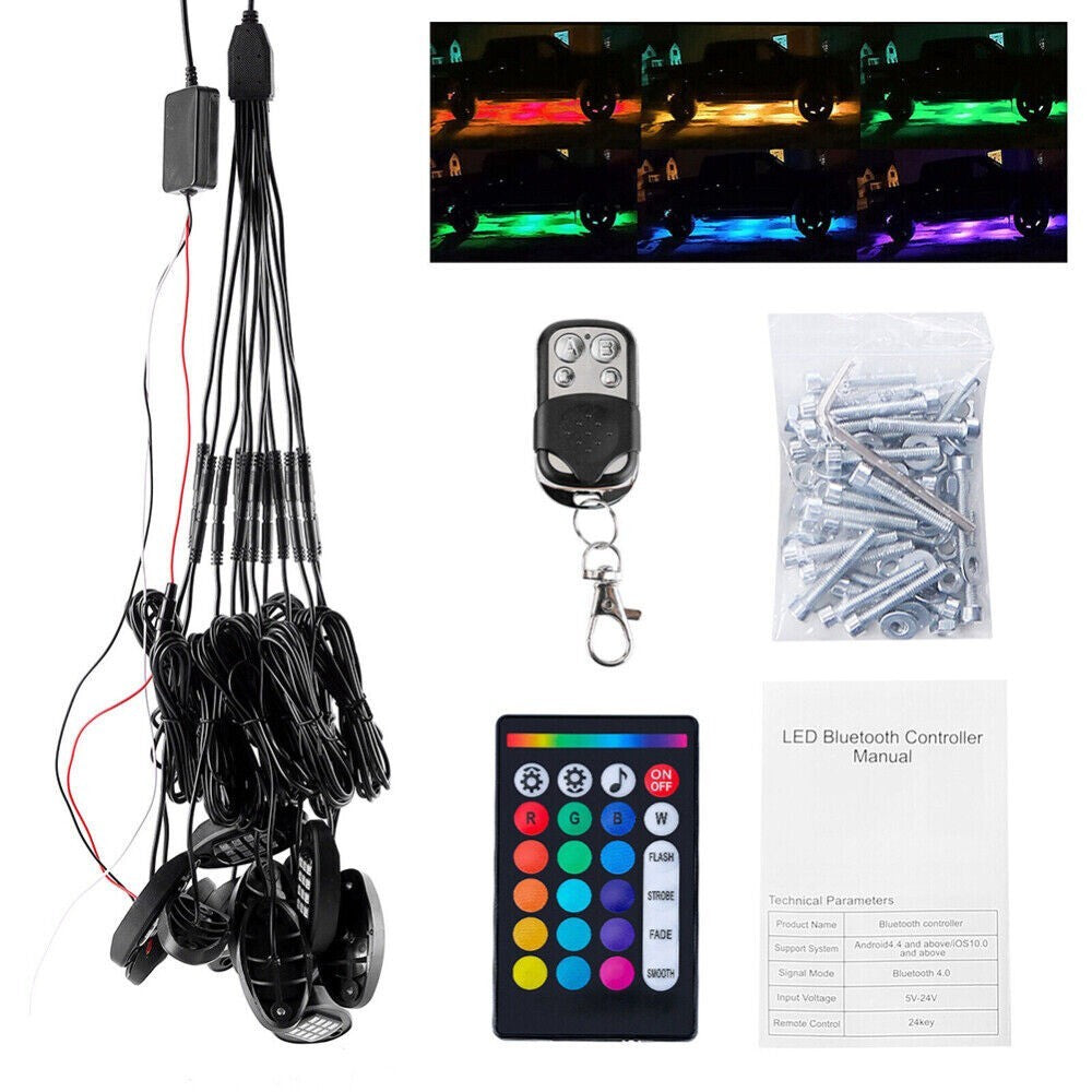 For Offroad 4x4 10Pod RGB Rock Lights IP67 Waterproof Bluetooth Rock LED