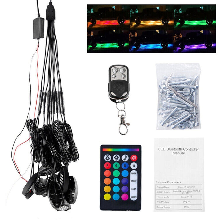 For Offroad 4x4 10Pod RGB Rock Lights IP67 Waterproof Bluetooth Rock LED