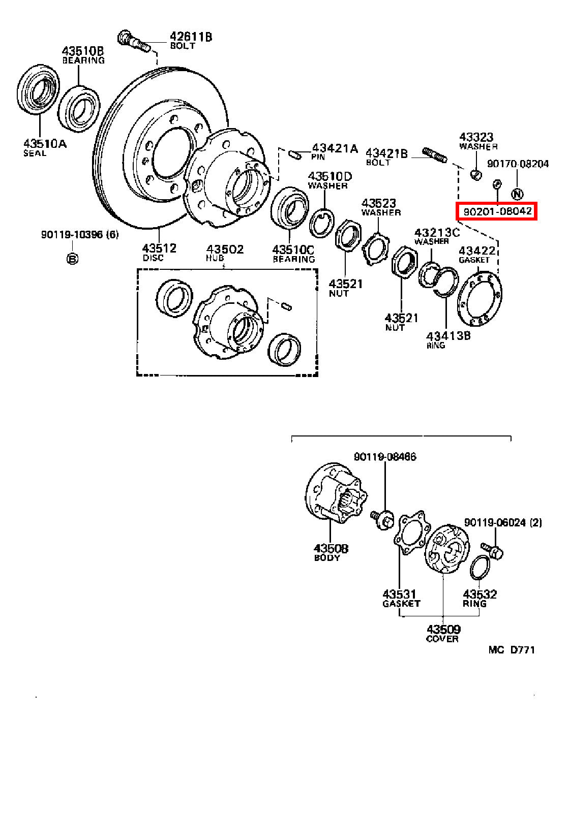 Genuine Regius Ace KZH138 T100 VCK21 VCK20 Front Axle Hub Stud Washer