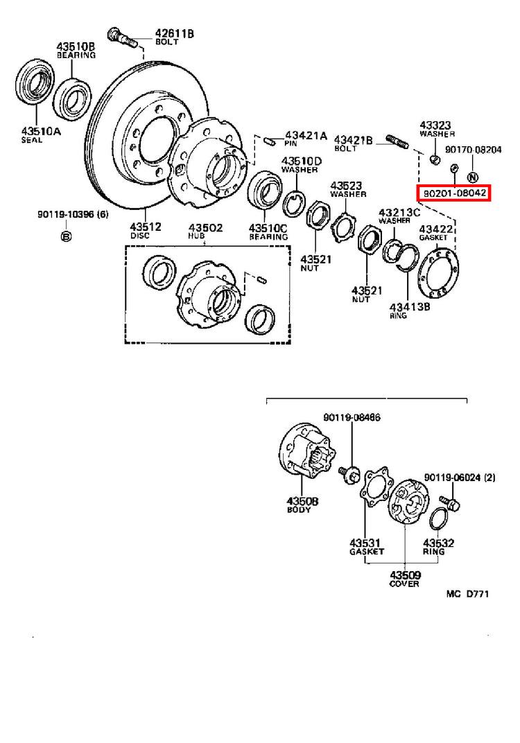 Genuine Regius Ace KZH138 T100 VCK21 VCK20 Front Axle Hub Stud Washer