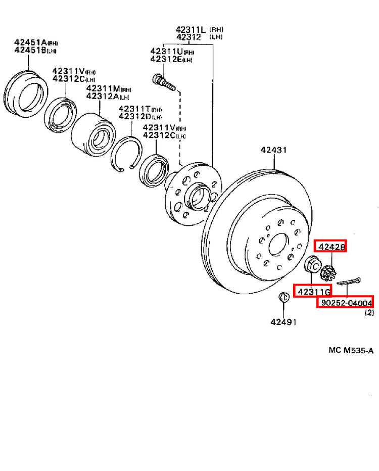 Genuine Hiace RCH23 RCH22 RCH19 RCH18 RCH13 RCH12 Rear Axle Shaft Lock Nut Kit
