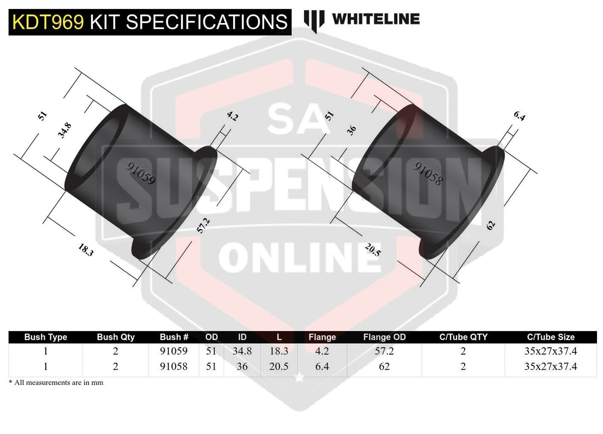 Whiteline KDT969 - Differential Mount - fits rear Bushing Kit (Mounting- differe
