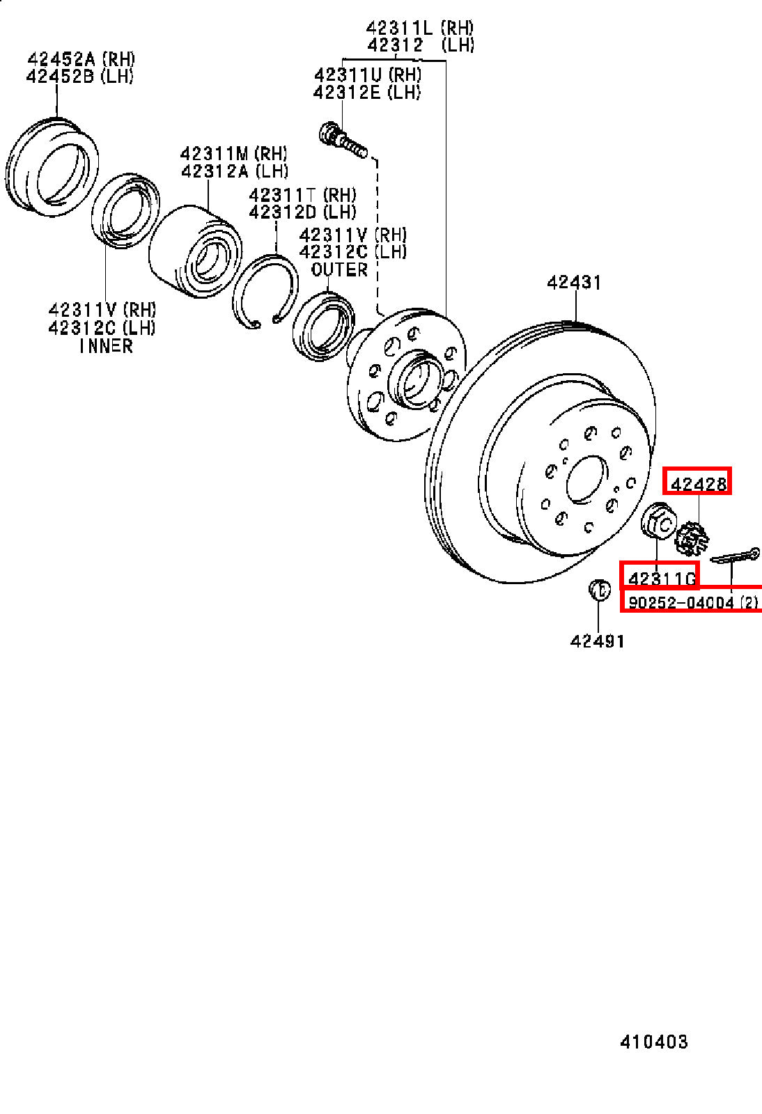 Genuine Hiace RCH23 RCH22 RCH19 RCH18 RCH13 RCH12 Rear Axle Shaft Lock Nut Kit
