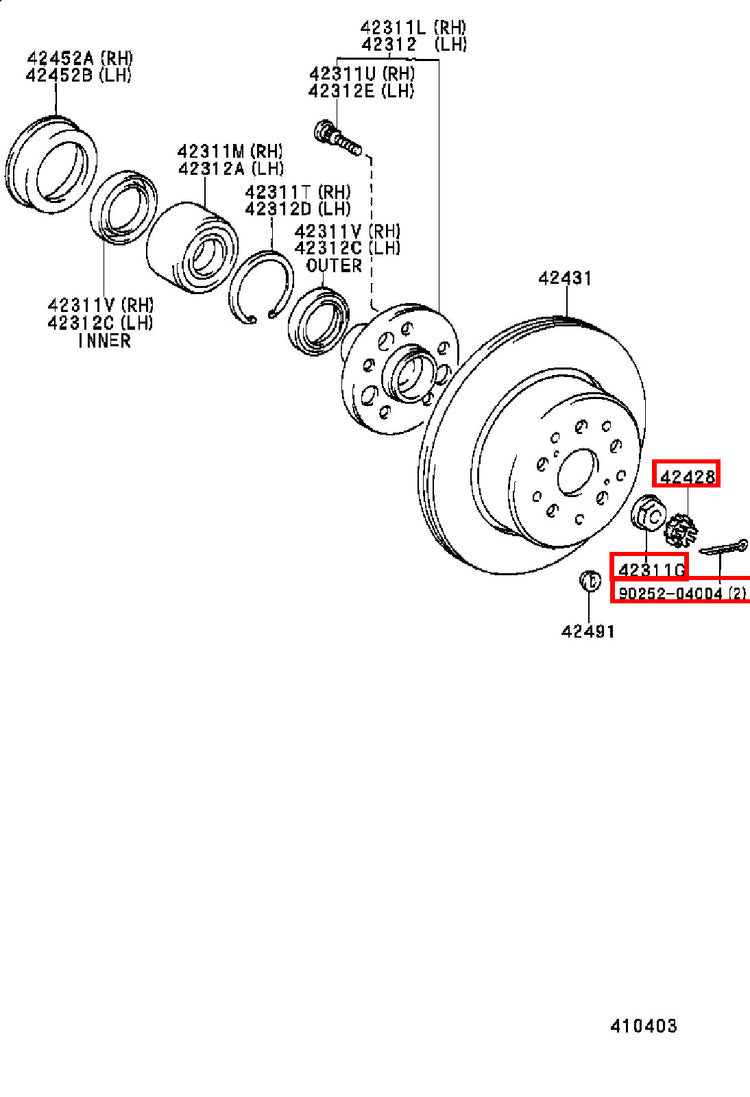 Genuine Hiace RCH23 RCH22 RCH19 RCH18 RCH13 RCH12 Rear Axle Shaft Lock Nut Kit