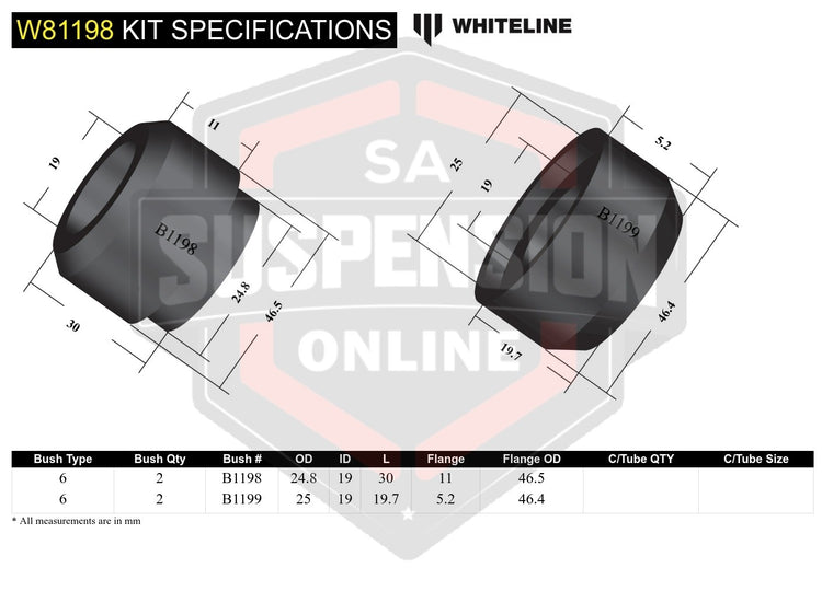 Whiteline W81198 - Strut Rod - To Chassis Bushing Kit (Rod/Strut- wheel suspensi