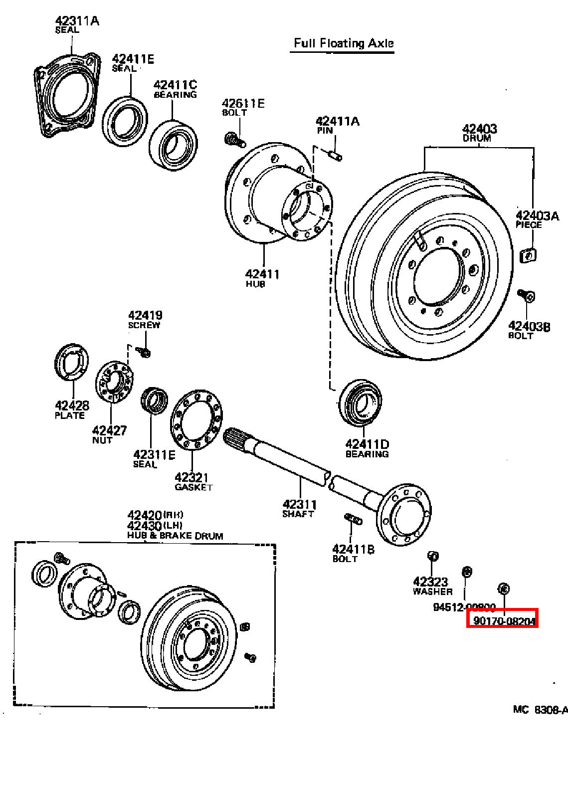 Genuine Dyna YY211 LY235 LY212 LY211 Dyna ToyoAce KDY220 Rear Axle Hub Stud Nut