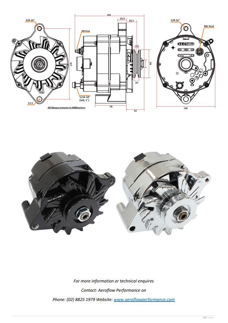 Ford Cleveland V8 302 351 Aeroflow Chrome Alternator 100 Amp Internal Regulator