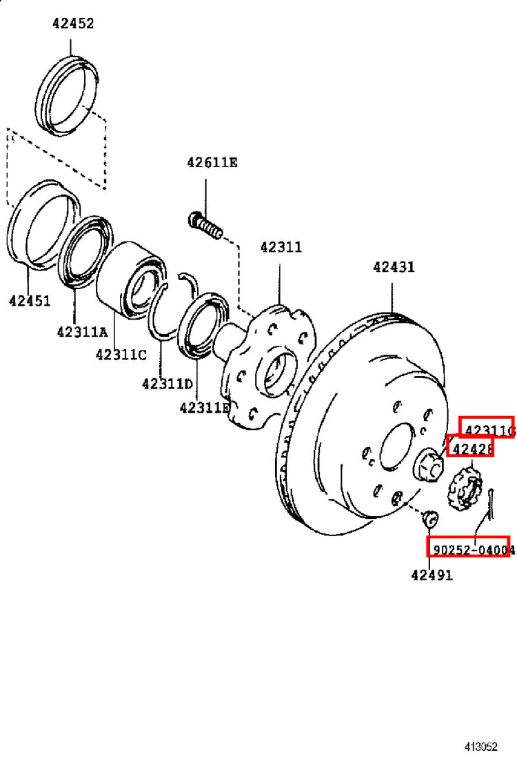 Genuine Hiace RCH23 RCH22 RCH19 RCH18 RCH13 RCH12 Rear Axle Shaft Lock Nut Kit