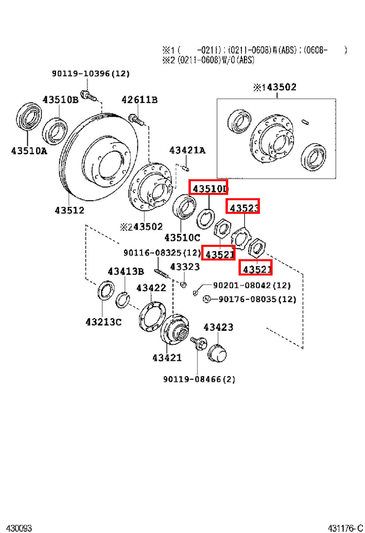 Genuine Hilux YN110 YN107 YN106 YN105 YN100 Front Axle Spindle Nut RH + LH Kit