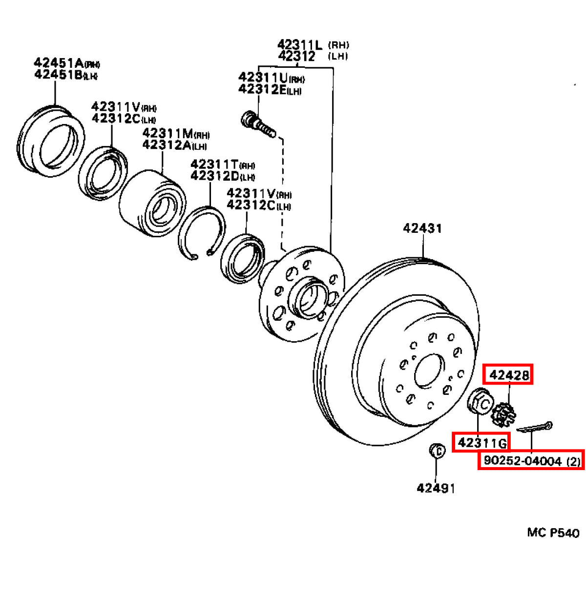 Genuine Hiace RCH23 RCH22 RCH19 RCH18 RCH13 RCH12 Rear Axle Shaft Lock Nut Kit