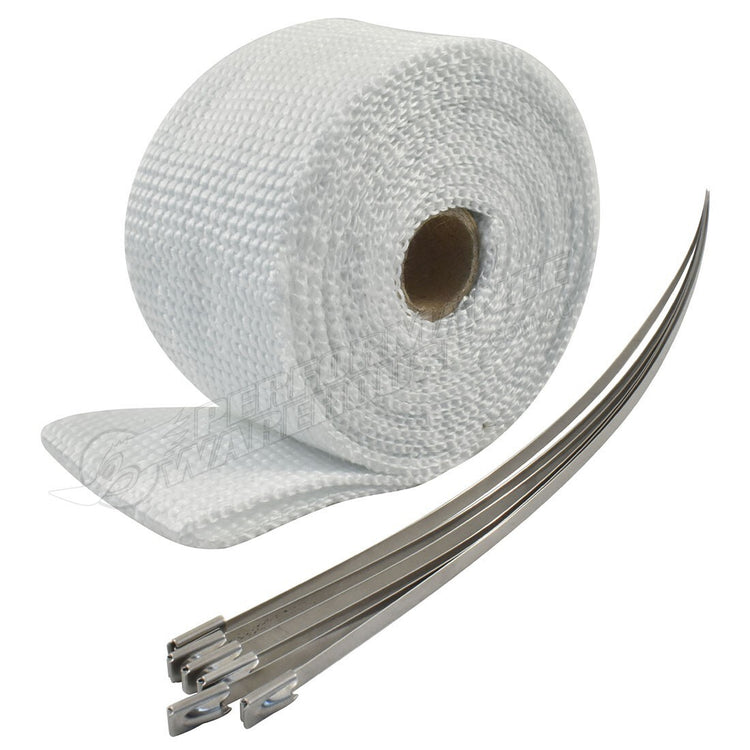 Exhaust Wrap 2" X 15', Fibreglass White W/Stainless Ties - CAL-H1001WH