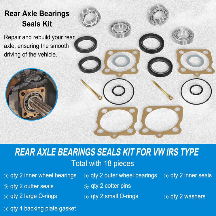 Rear IRS Wheel Bearing Kit w/Seals for Volkswagen VW Type 1 Bug/GHIA 1968-1979