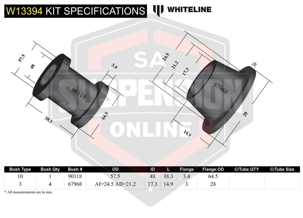 Whiteline W13394 - Steering RFits Ack and Pinion - Mount Bushing Kit (Bush- stee