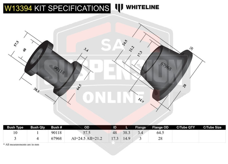 Whiteline W13394 - Steering RFits Ack and Pinion - Mount Bushing Kit (Bush- stee