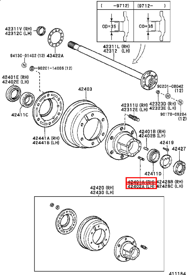 Genuine Hilux LN110 LN109 LN108 LN107 Front Axle Outer Shaft Flange Stud x6