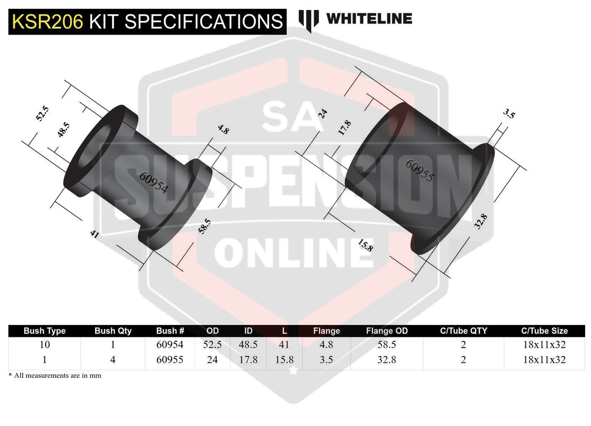 Whiteline KSR206 - Steering RFits Ack and Pinion - Mount Bushing Kit (Bush- stee