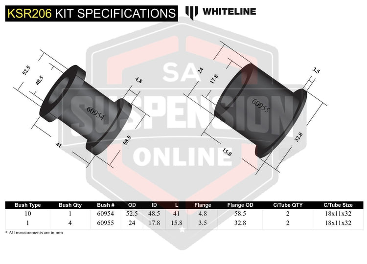 Whiteline KSR206 - Steering RFits Ack and Pinion - Mount Bushing Kit (Bush- stee