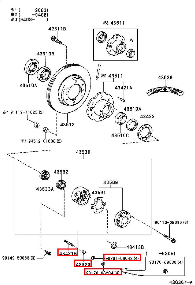Genuine Dyna ToyoAce KDY270 KDY231 KDY230 Axle Hub Stud Washer Nut 8mm Kit