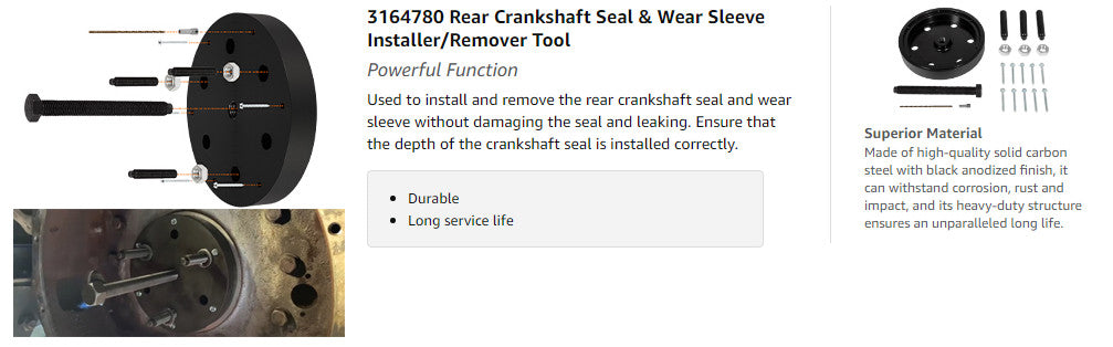 Suit Cummins ISX Crankshaft Rear Main Seal Wear Sleeve Installer Remover 3164780