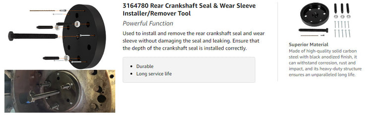 Suit Cummins ISX Crankshaft Rear Main Seal Wear Sleeve Installer Remover 3164780