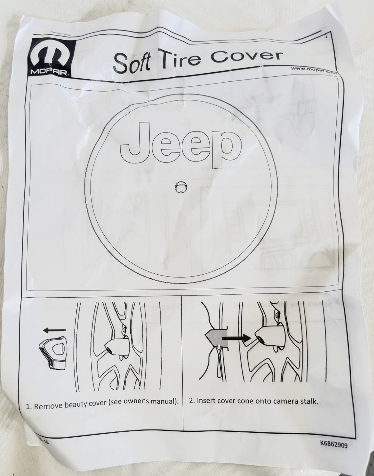 Genuine Jeep Wrangler Black Soft Spare Tyre Cover 82215434AB 82219386AA OEM