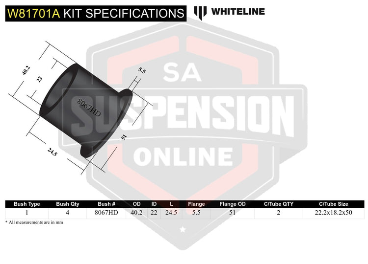 Whiteline W81701A - Panhard Rod - Bushing Kit (Mounting- panhard rod)