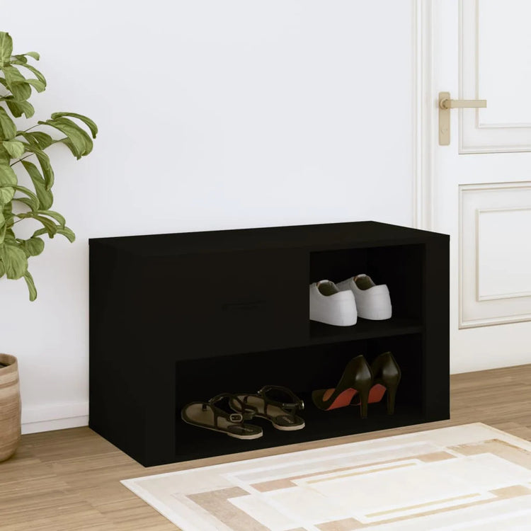 NNEVL Shoe Cabinet Black 80x35x45 cm Engineered Wood
