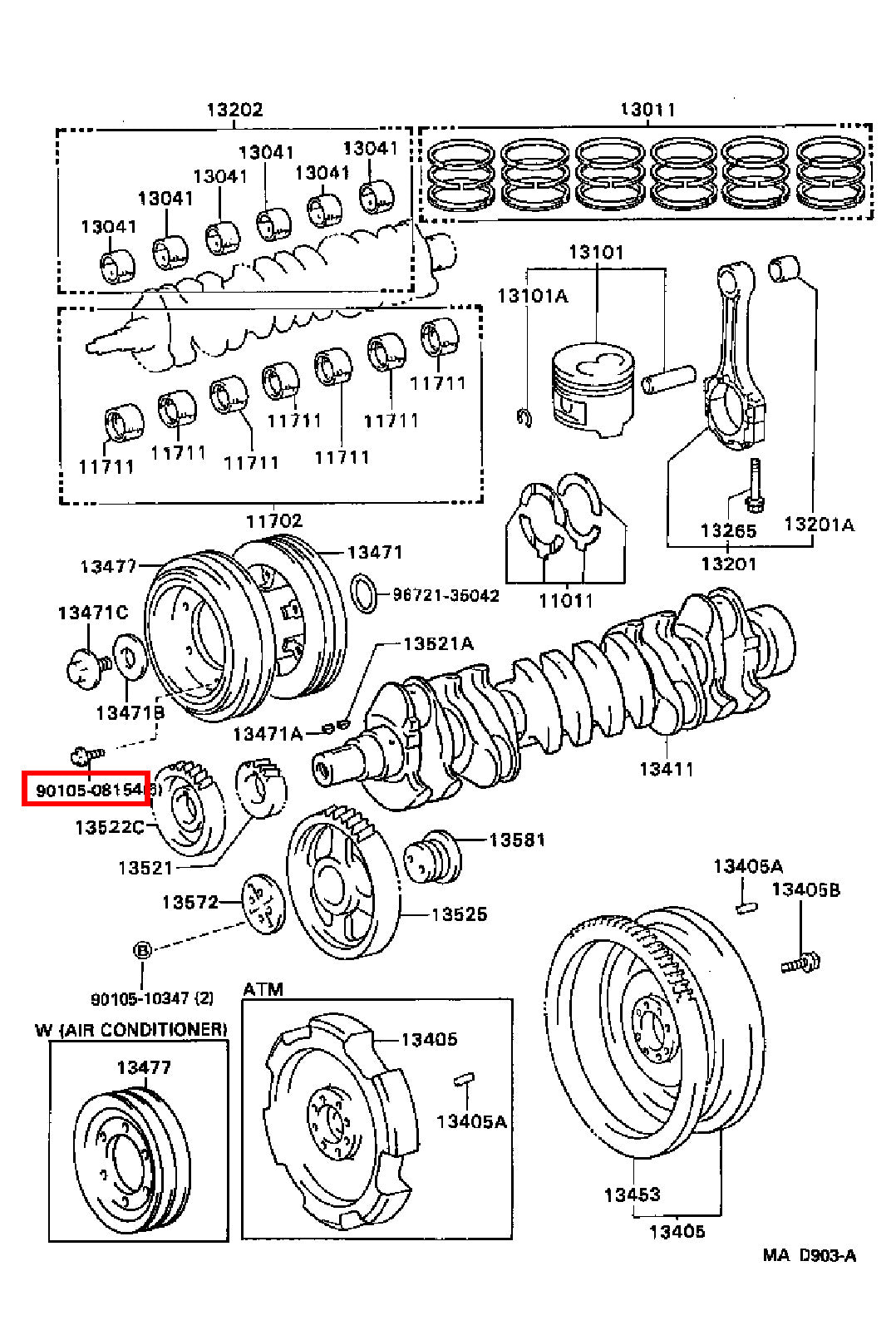 Genuine Coaster HDB50 HDB31 HDB30 HDB20 1HD 1HD FT Crank AC A/C Pulley Bolt x6